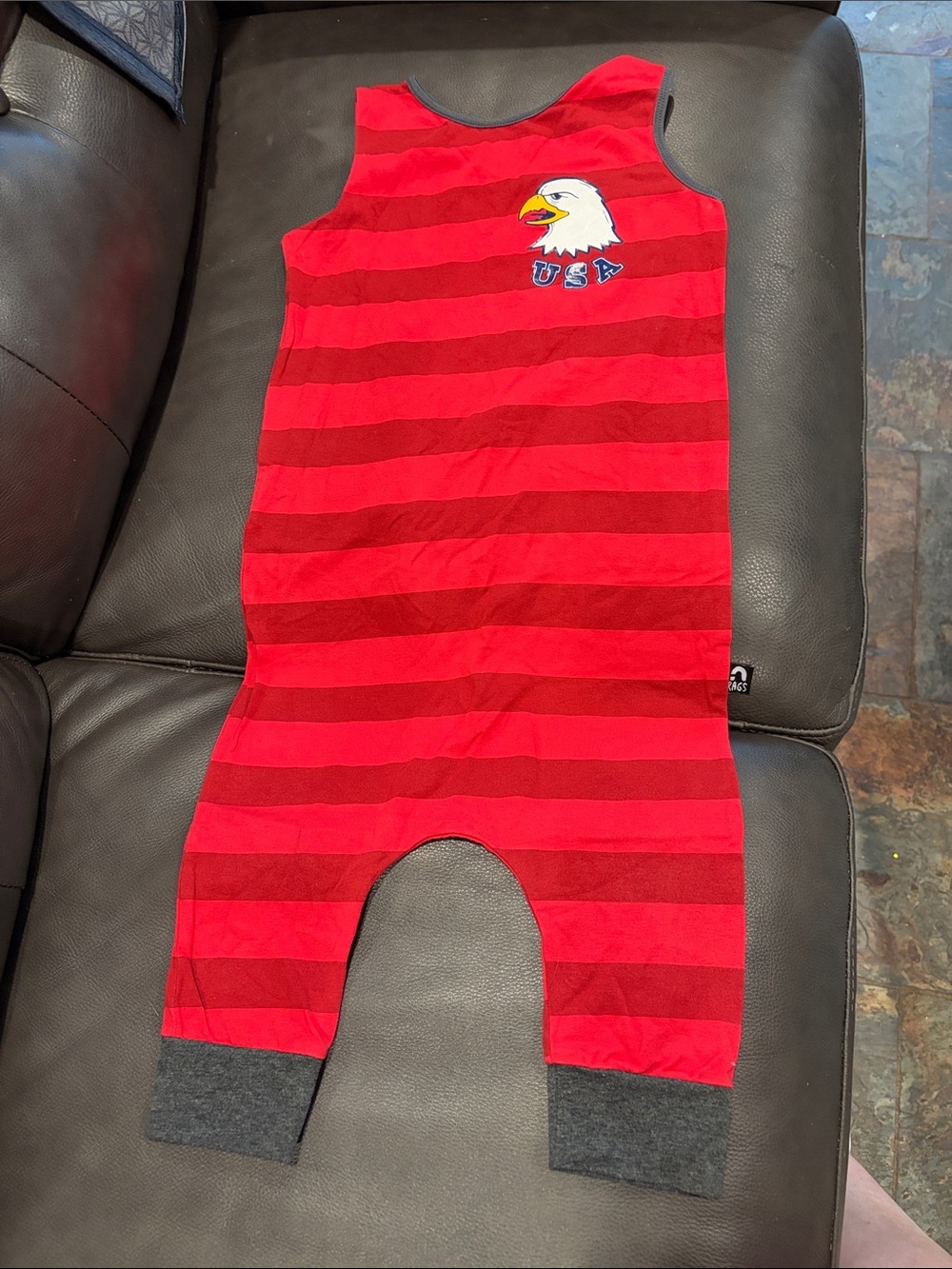 Rags to Raches Red and Dark Red Striped USA Eagle Kids One-Piece